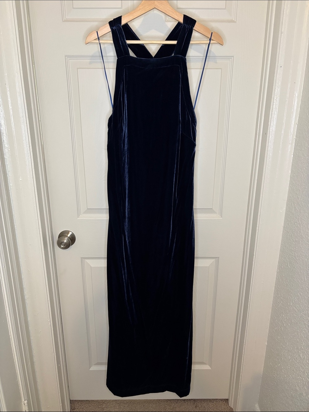 Anthropologie Navy Velvet Maxi Dress with Strappy Back